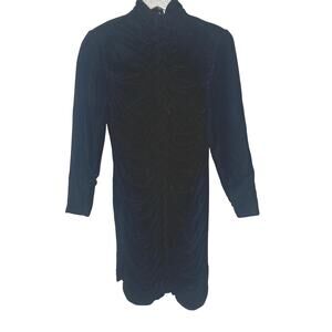 Bruce Oldfield Vintage Black Long Sleeve Mock Neck Velvet Dress